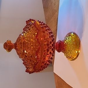 Vintage Fenton Amberina Hobnail Pattern Candy Dish with Lid